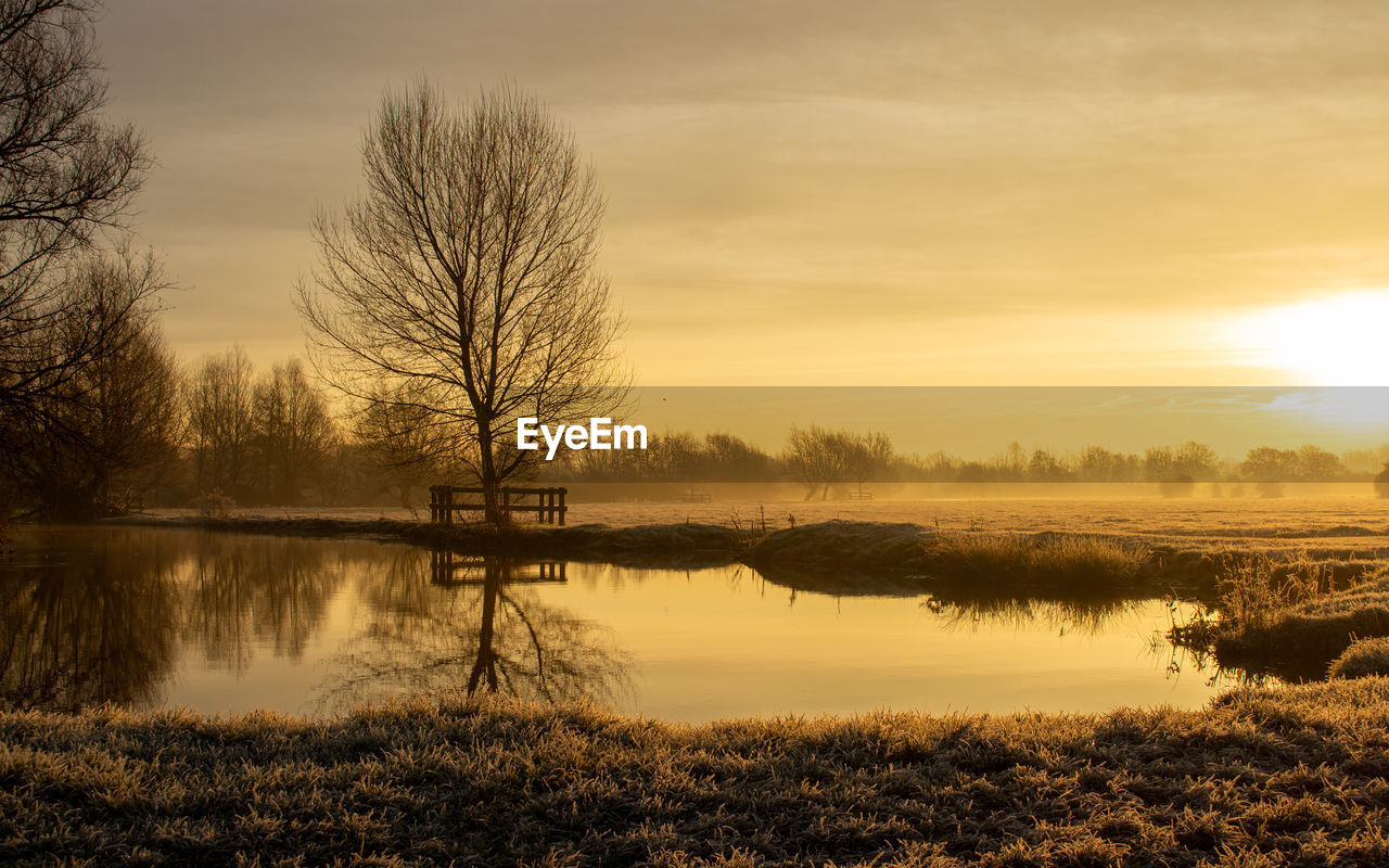 Scenic view of lake against sky during sunset