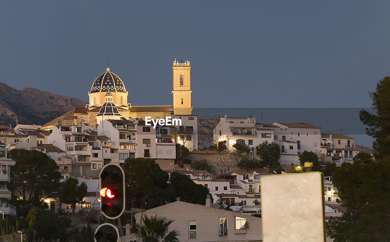 Views of altea dusk with its church our lady of consuelo standing out in the plane.