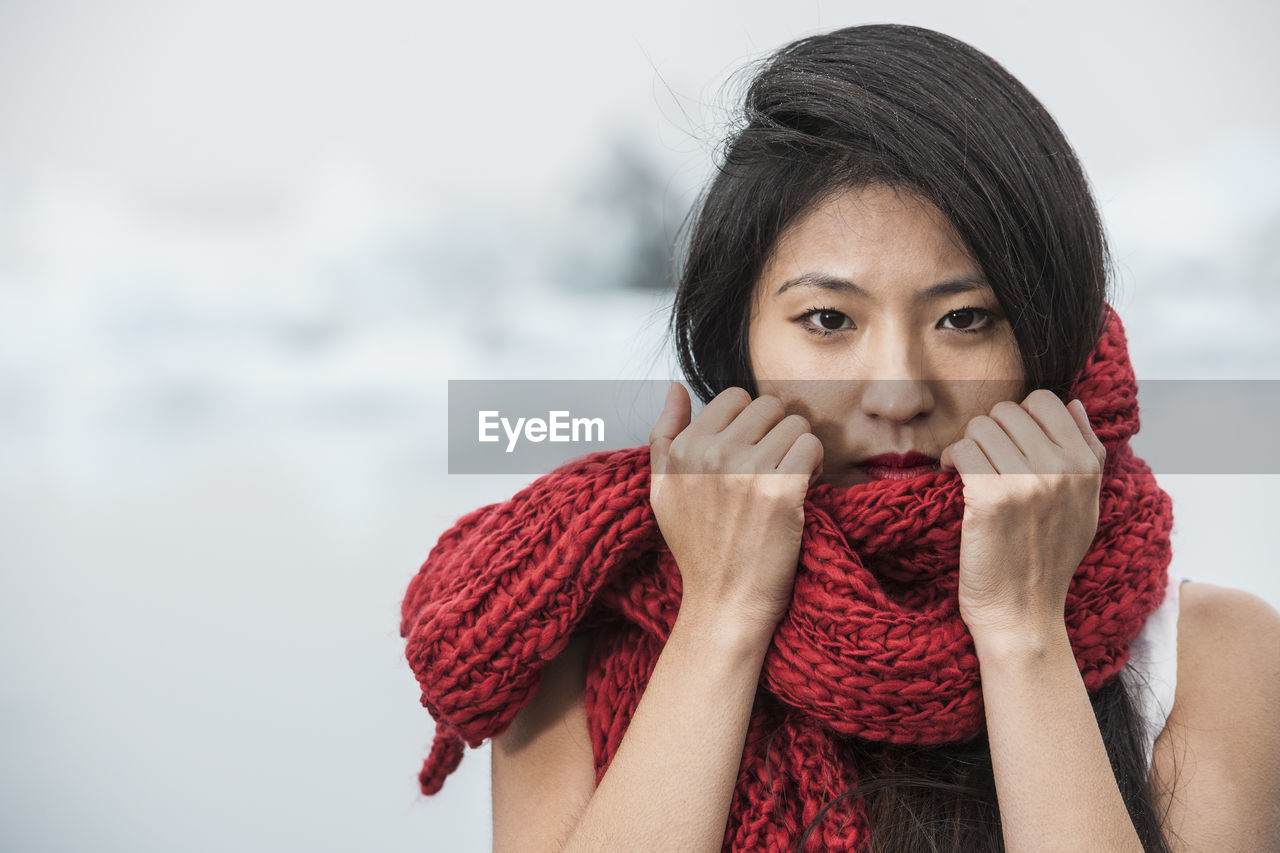 Beautiful woman posing for fashion photoshoot at glacierlagoon