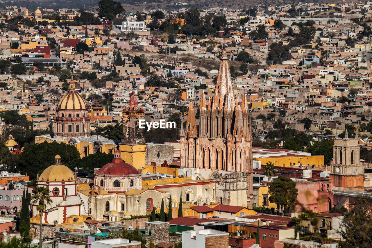 High angle view of buildings in city