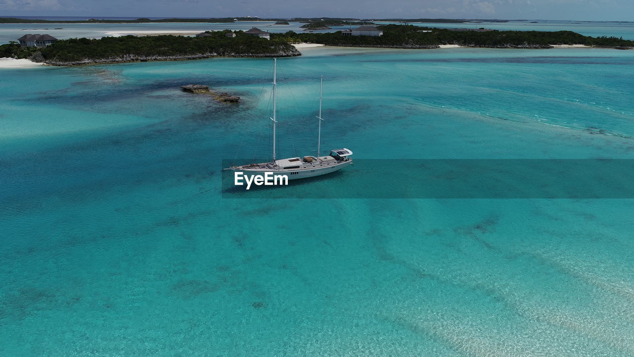 high angle view of boat in sea