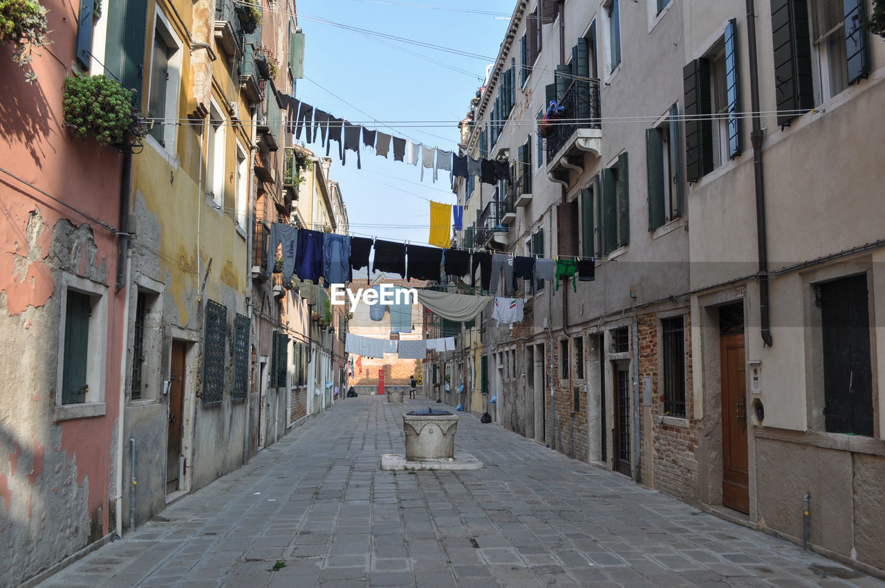 narrow street amidst buildings in city