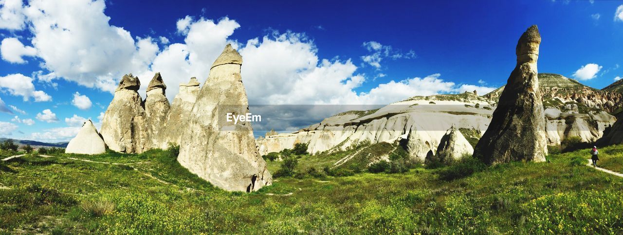 Low angle view of mountain against cloudy sky