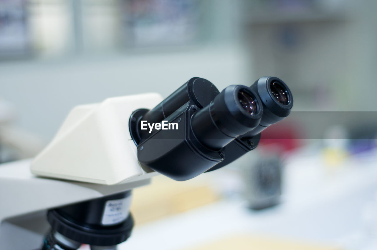 Close-up of microscope in laboratory