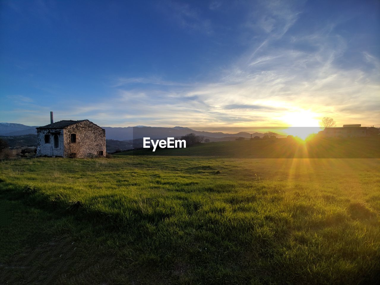 Scenic view of field against sky during sunset