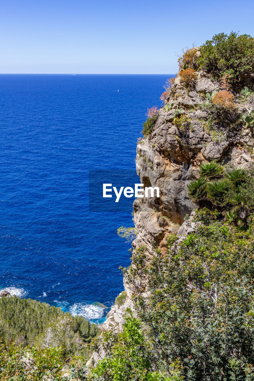 Scenic view from viewpoint mirador ricardo roco on a bay at the north coast of mallorca