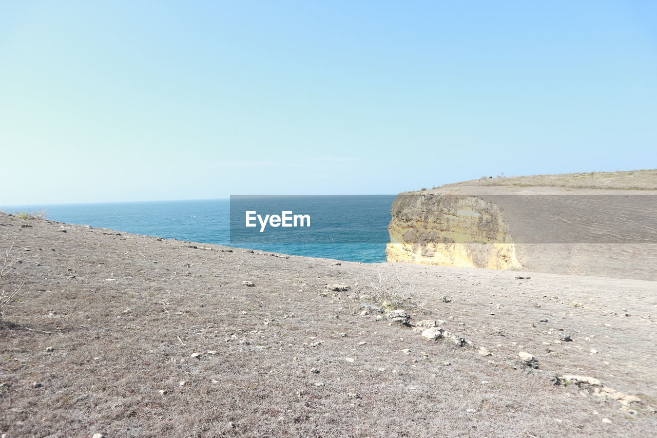 SCENIC VIEW OF BEACH AGAINST CLEAR BLUE SKY