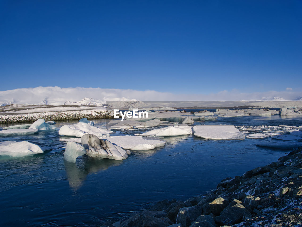 SCENIC VIEW OF FROZEN LAKE AGAINST SKY