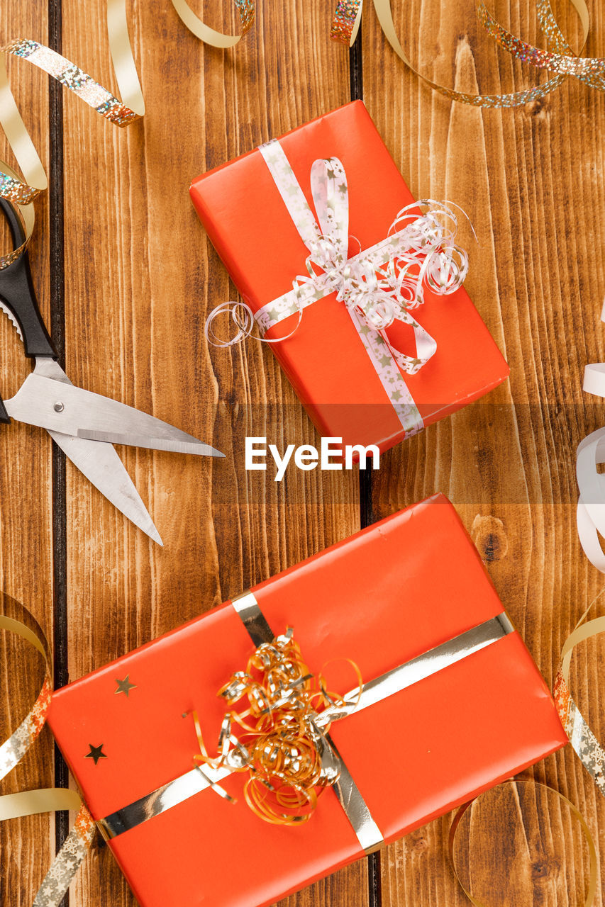 High angle view of christmas decoration on table