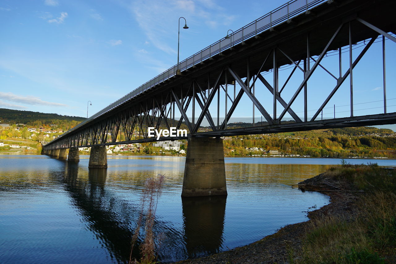 Low angle view of bridge over river against sky