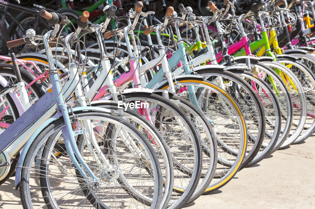 Bicycles parked in row