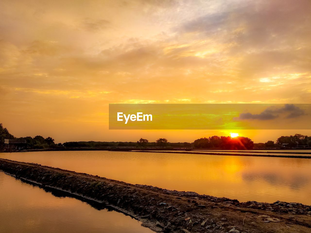 Scenic view of lake against sky during sunset