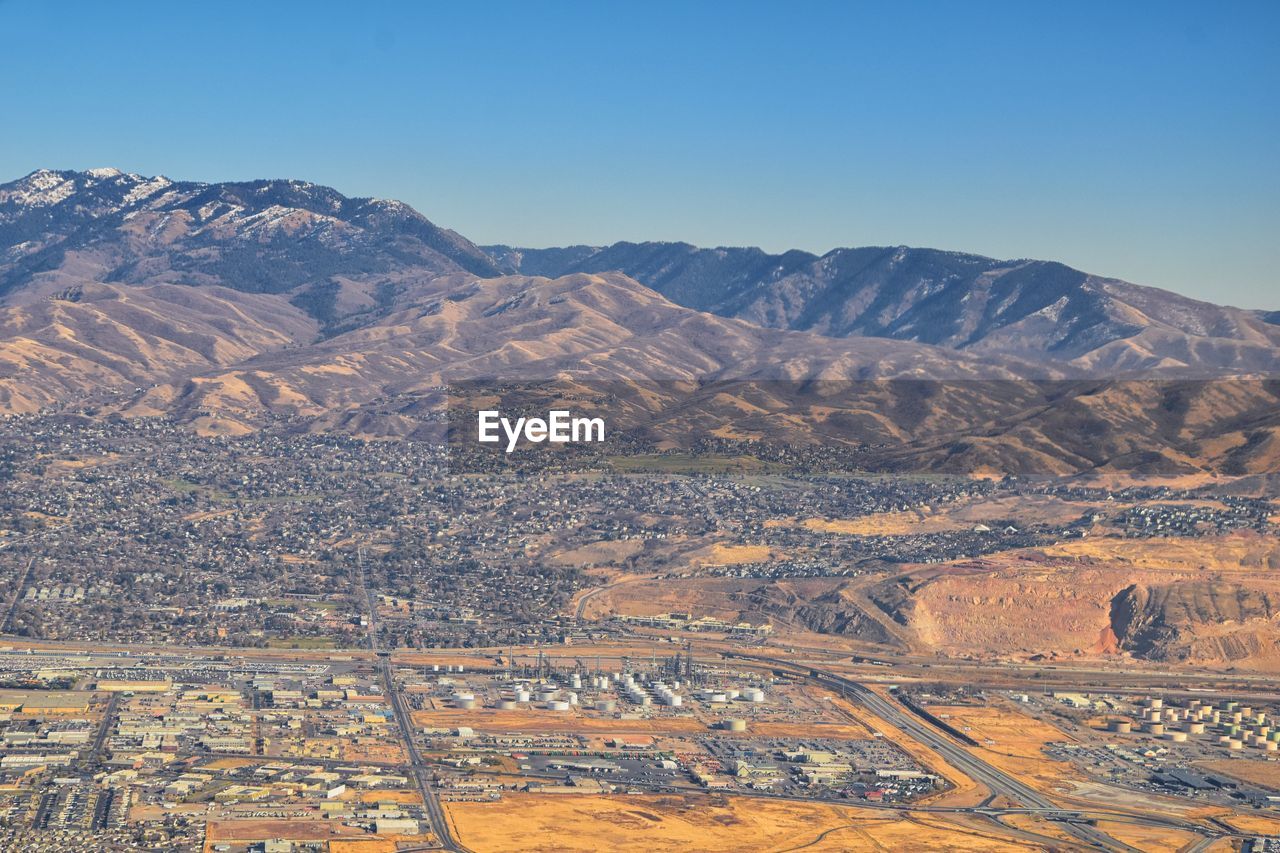 Wasatch front rocky mountain range aerial view from airplane in fall salt lake salt lake city utah