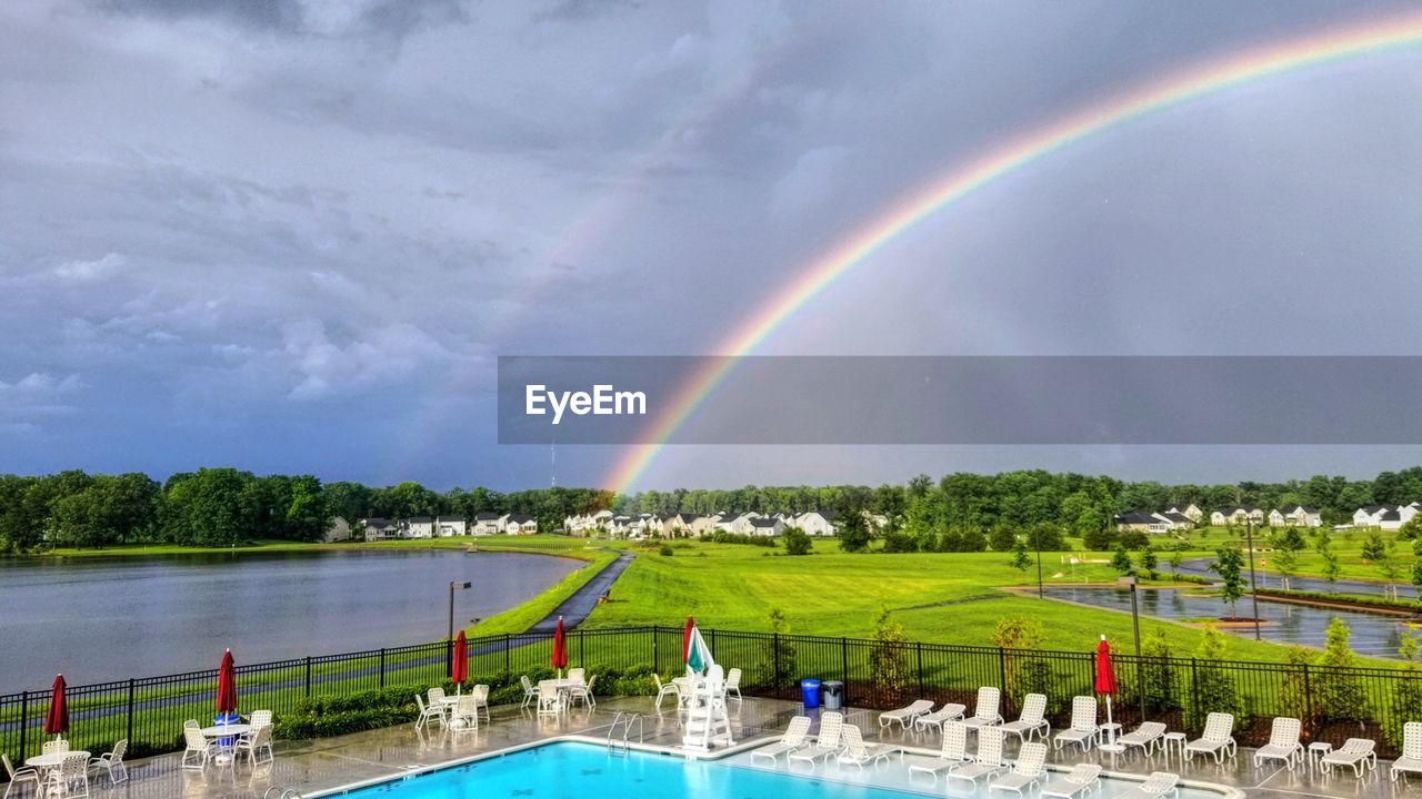 SCENIC VIEW OF RAINBOW OVER TREES AND SKY