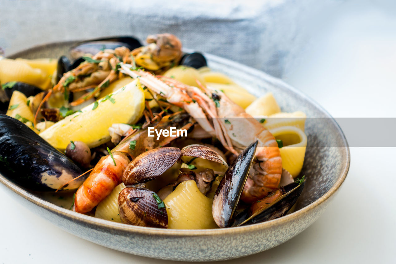 Close-up of seafood in bowl on table