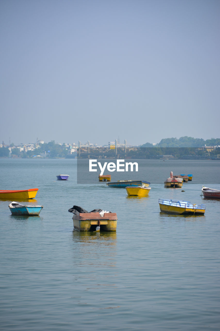 Boats in the upper lake at bhopal which is also known as 'city of lakes'.