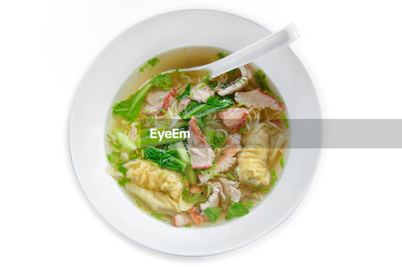 food and drink, food, healthy eating, wellbeing, vegetable, meat, dish, bowl, freshness, soup, meal, white background, produce, cut out, seafood, studio shot, indoors, cuisine, no people, pasta, asian food, dinner, italian food, herb, plate, thai food, kitchen utensil, fish, lunch, serving size, pork, white, savory food, eating utensil, directly above