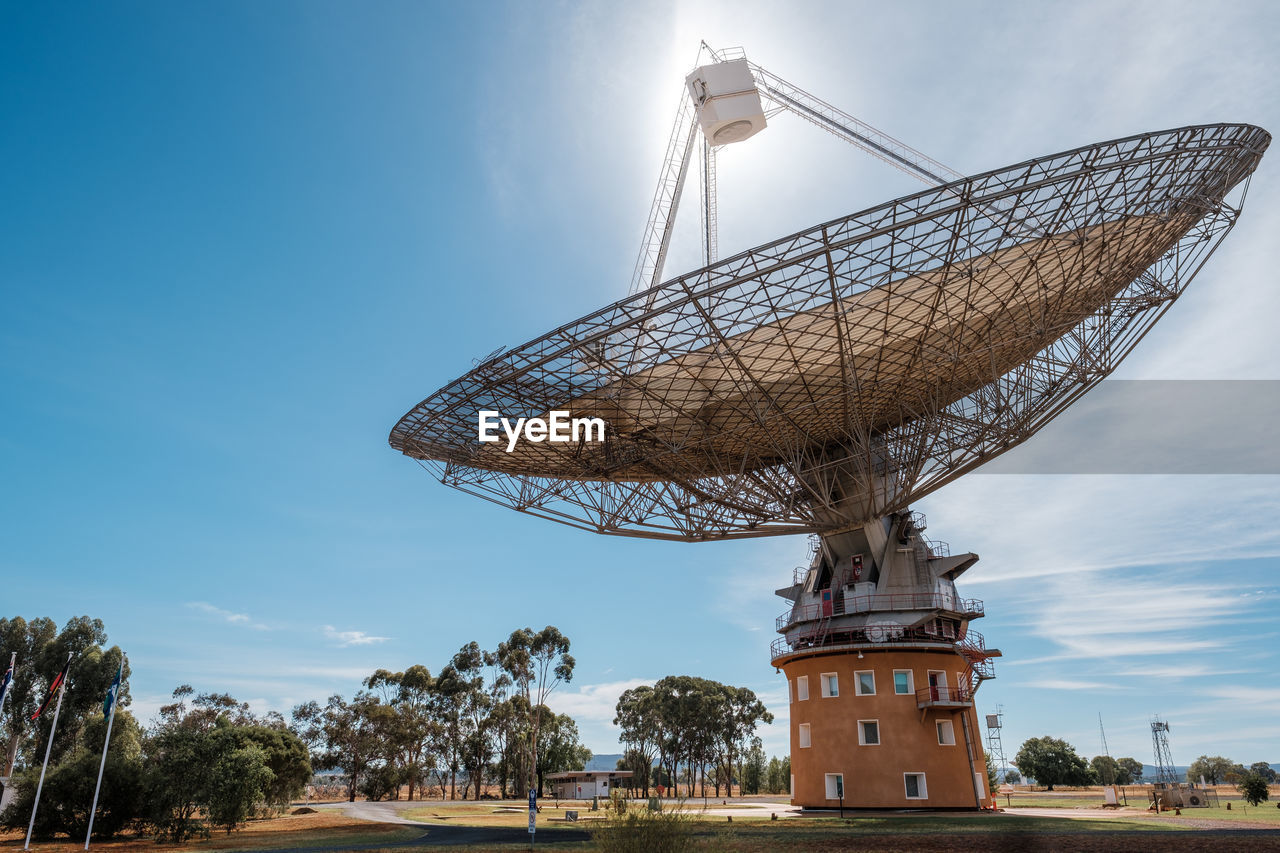 Low angle view of satellite dish against sky