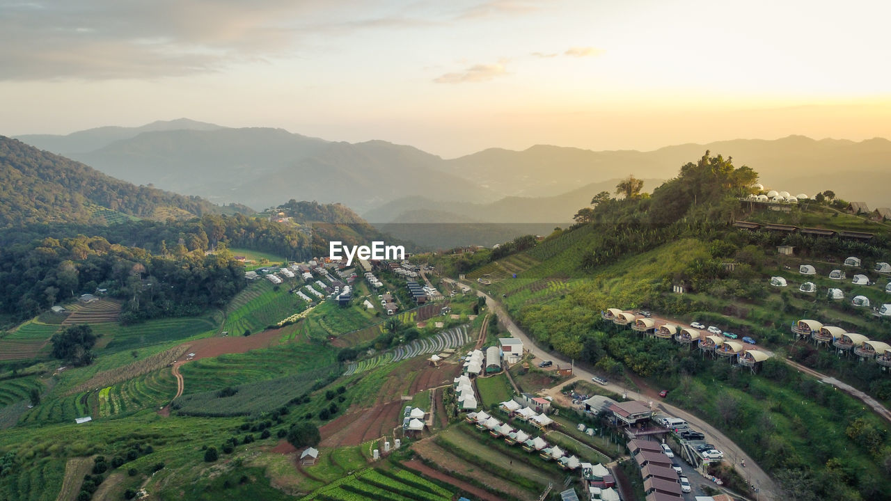 Aerial view of a mountain in rural thailand