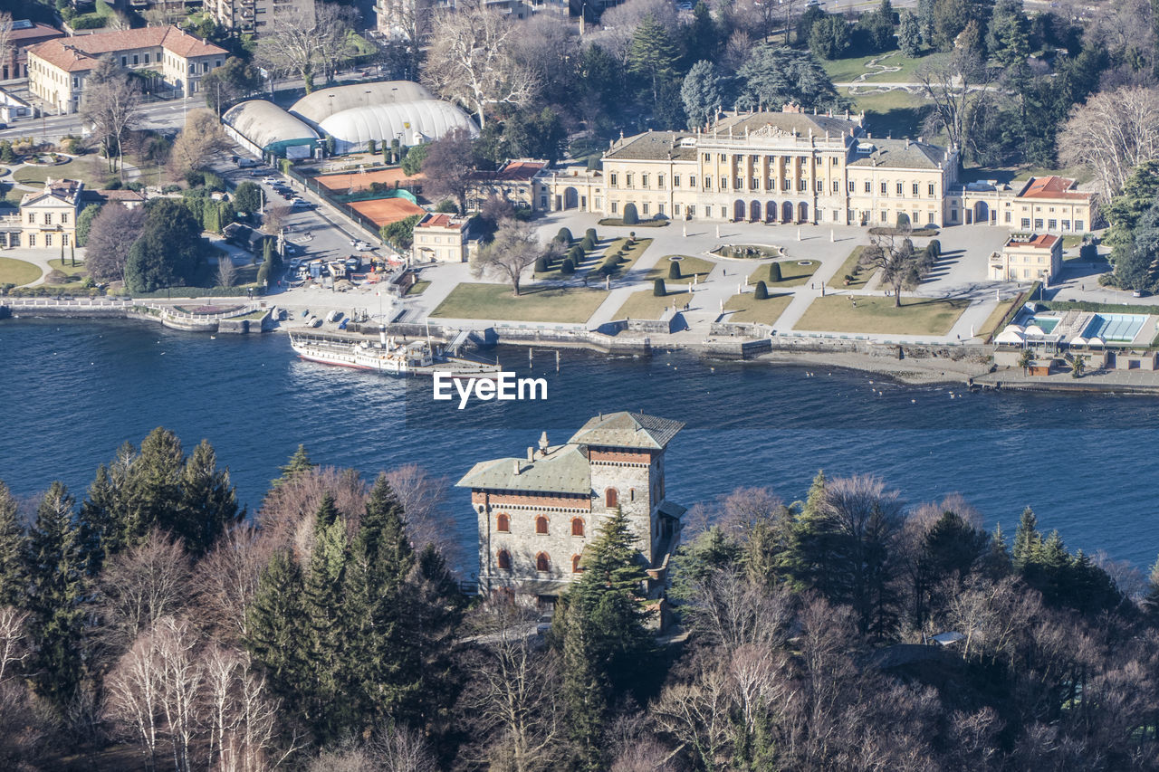 High angle view of buildings in city