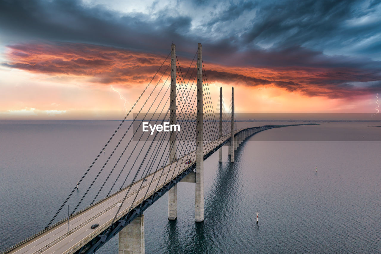 Aerial view of the bridge between denmark and sweden, oresundsbron.