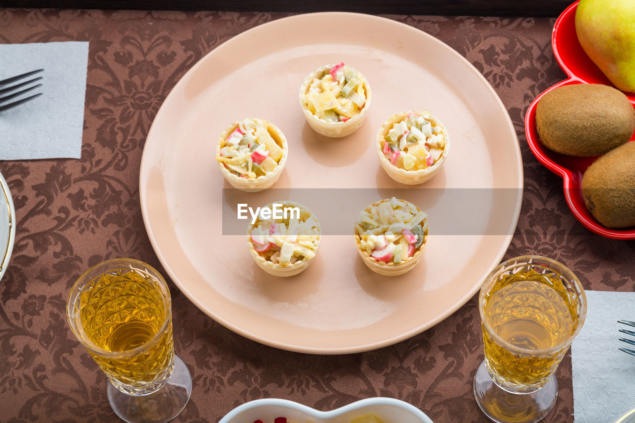 high angle view of food in plate on table