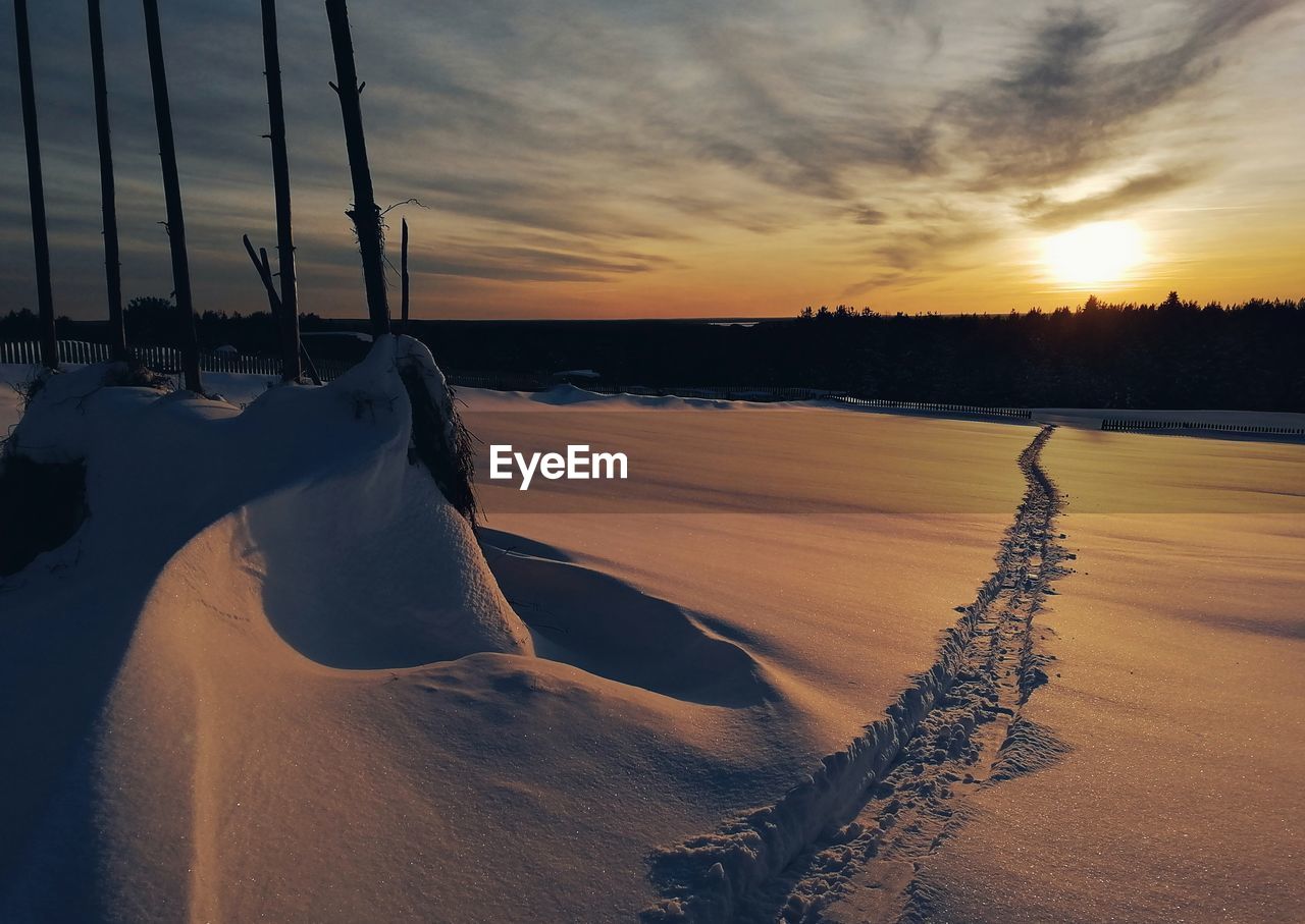 SCENIC VIEW OF SNOW COVERED LANDSCAPE AGAINST SKY