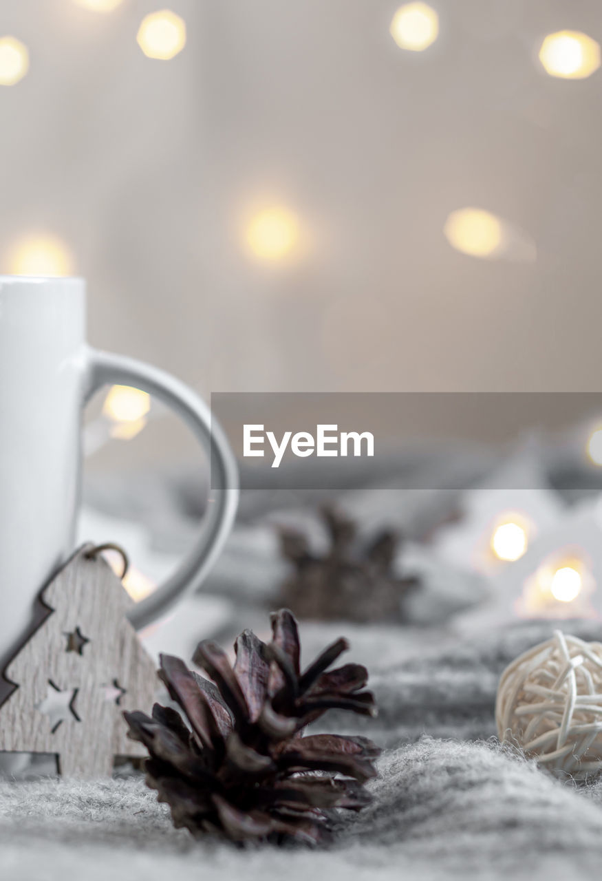 Close-up of coffee cup on table