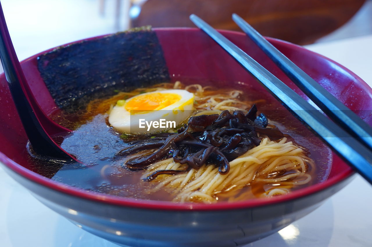 food, food and drink, noodle, healthy eating, dish, egg, pasta, cuisine, asian food, wellbeing, meal, kitchen utensil, ramen noodles, italian food, soup, chopsticks, indoors, freshness, no people, fried, japanese food, bowl, close-up, meat, egg yolk, table, household equipment, eating utensil