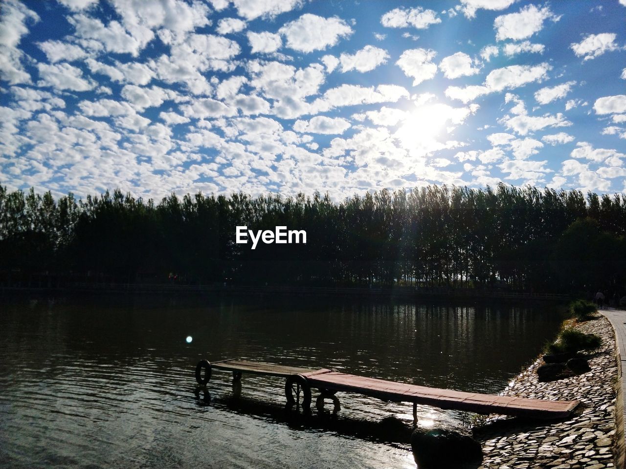 SCENIC VIEW OF LAKE AGAINST SKY AT FOREST