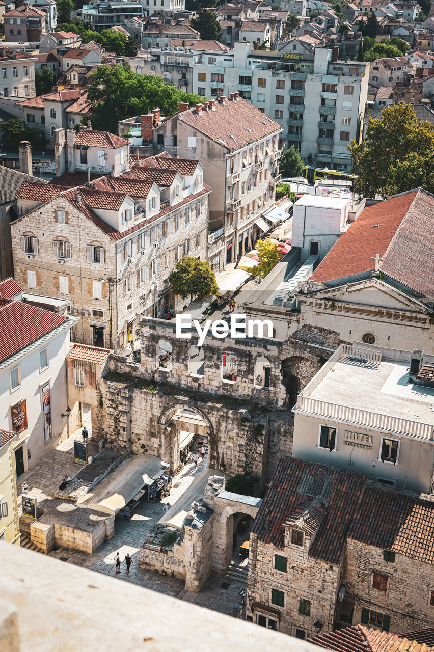 High angle view of buildings in city