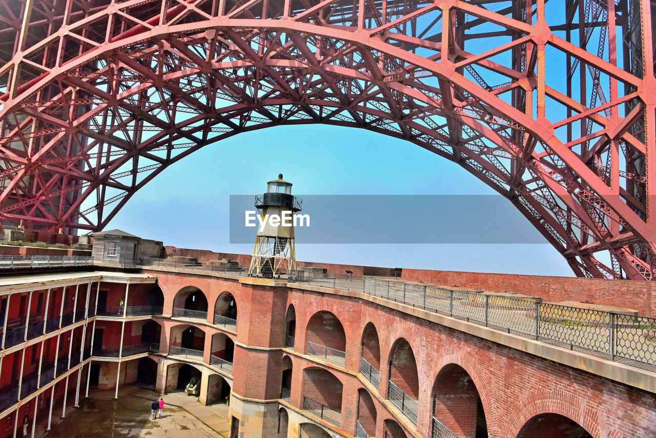 LOW ANGLE VIEW OF METAL BRIDGE