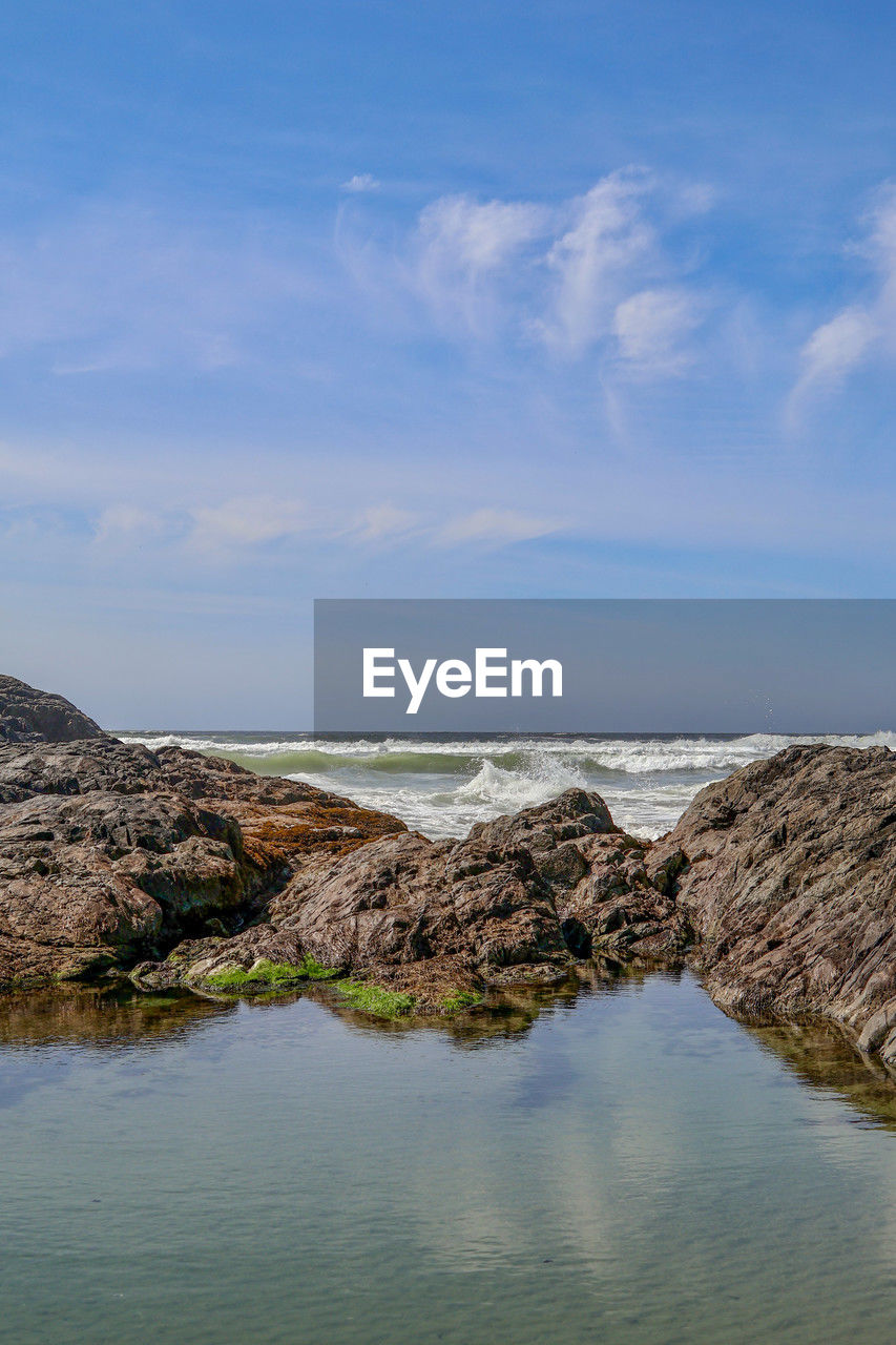 water, sky, sea, scenics - nature, beauty in nature, body of water, cloud, shore, coast, nature, tranquility, land, ocean, reflection, tranquil scene, rock, no people, horizon, beach, bay, landscape, day, environment, non-urban scene, outdoors, cliff, idyllic, blue, horizon over water, travel destinations, terrain, cove, travel, wave