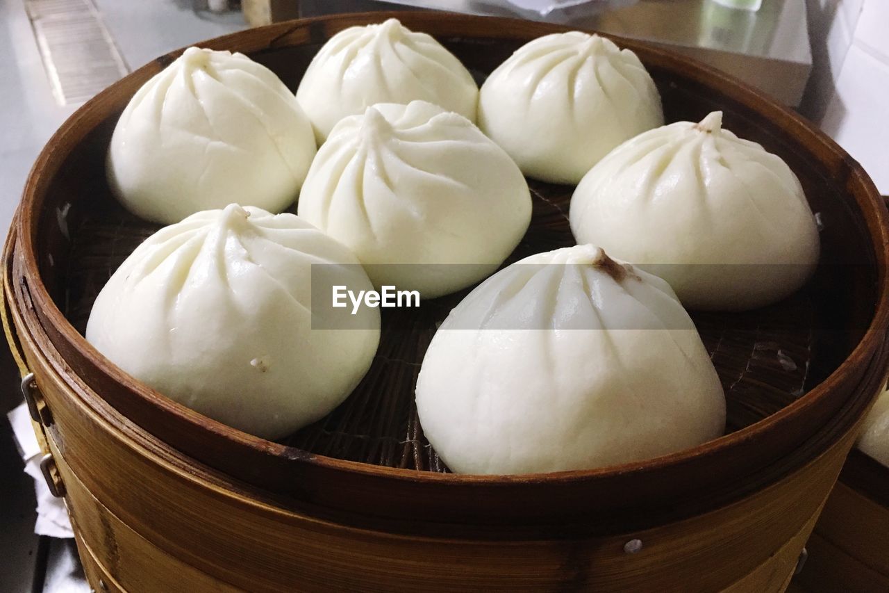 High angle view of chinese dumplings in basket