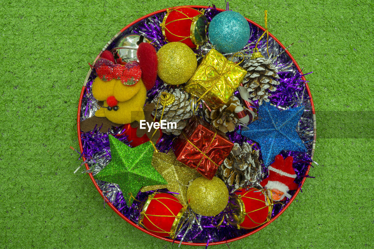 HIGH ANGLE VIEW OF FRUITS SERVED ON PLATE