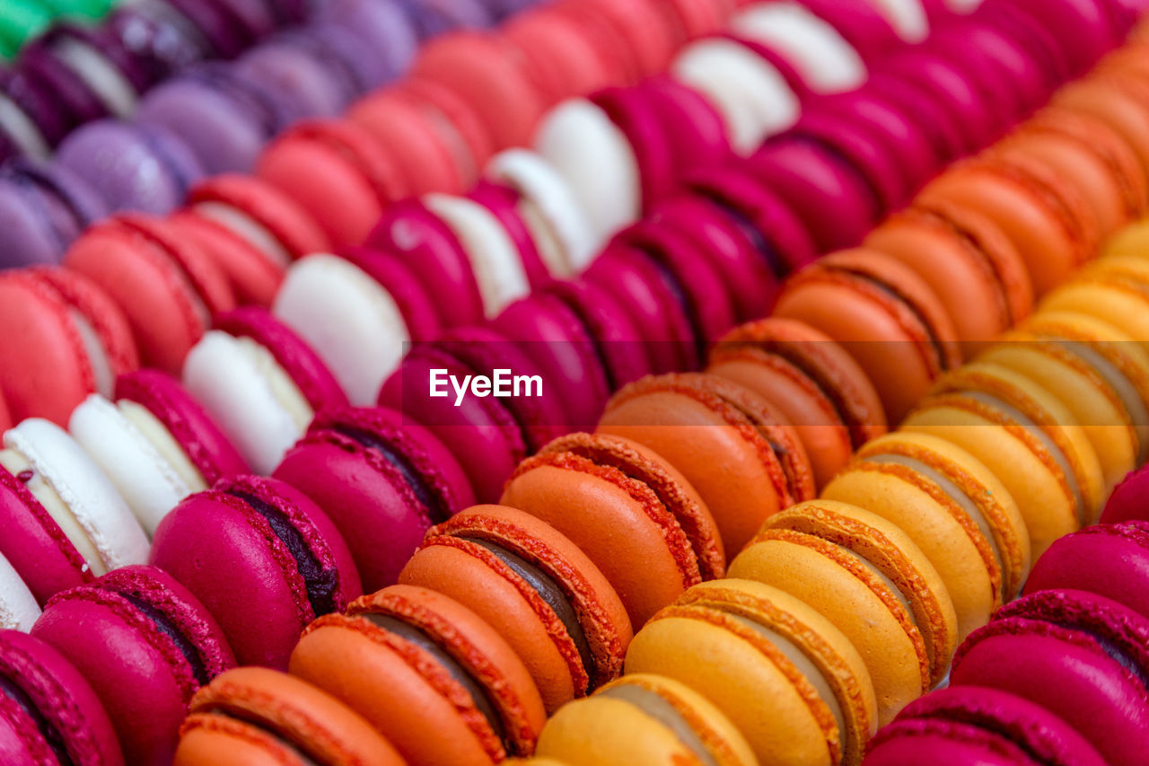 Full frame shot of colorful macaroons