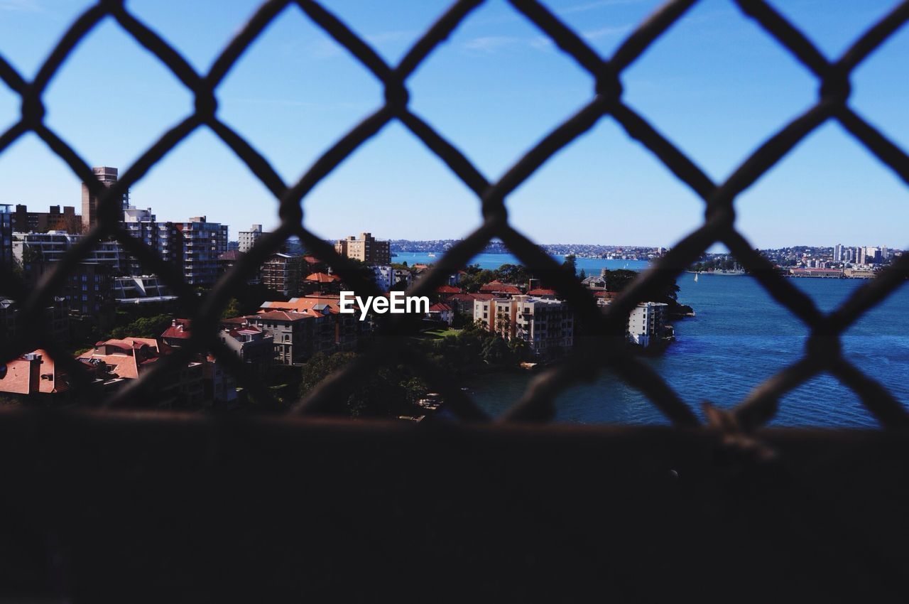 View of city through fence