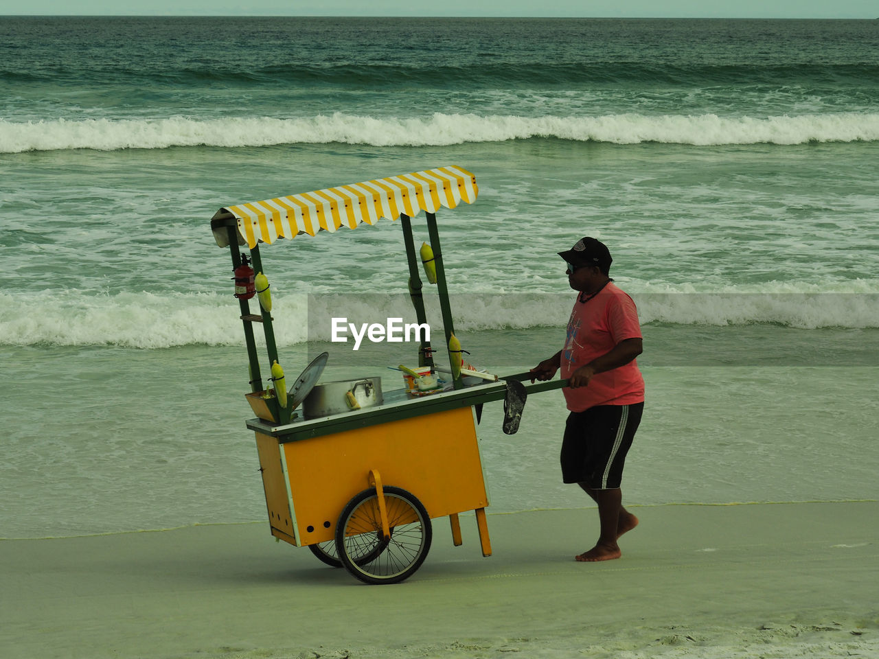 REAR VIEW OF MAN STANDING ON SHORE