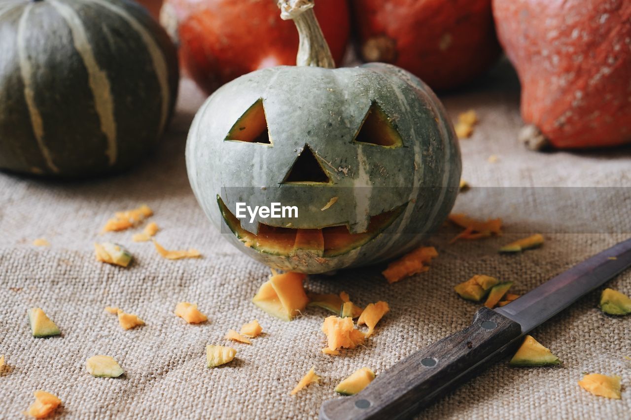 Close-up of pumpkin on table