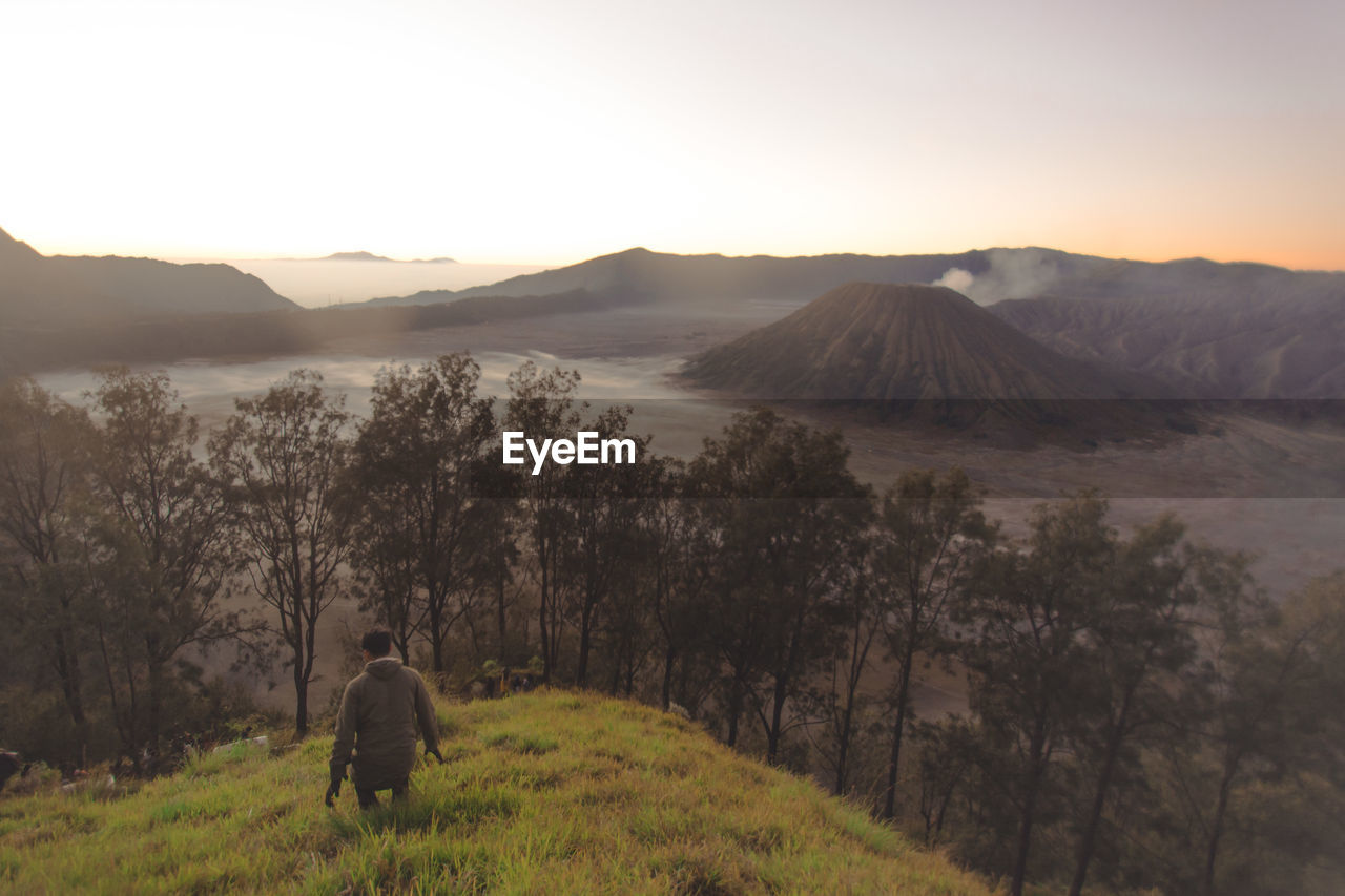 High angle view of man on landscape volcano