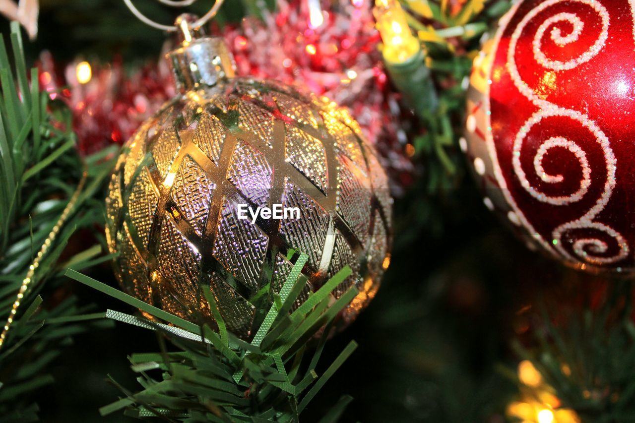 Close-up of illuminated christmas tree