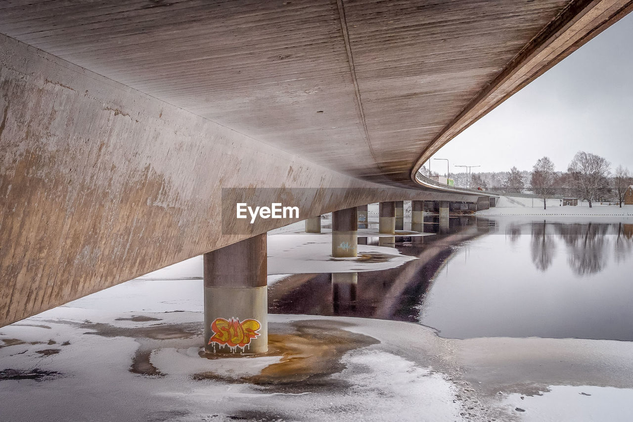 Low angle view of bridge over frozen river