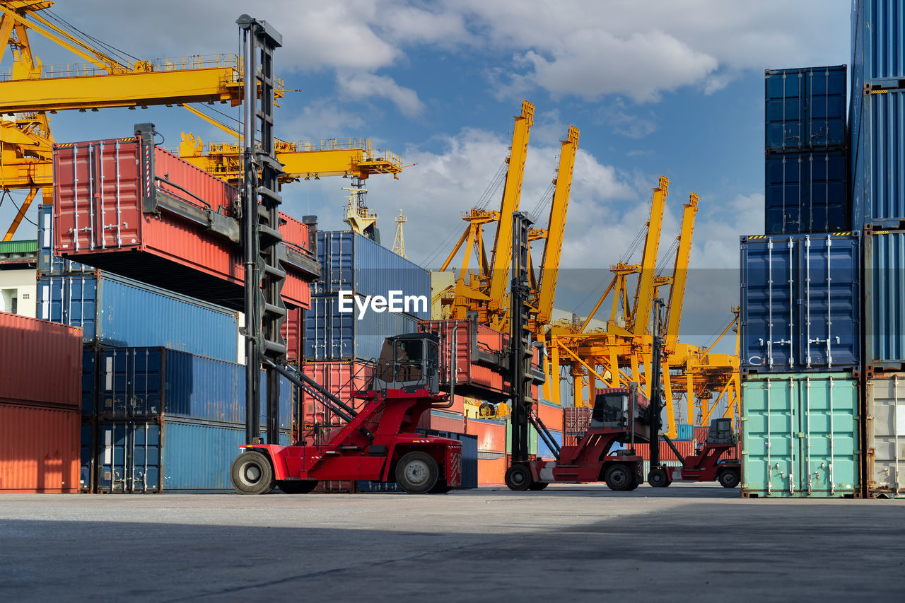 Containers inside the warehouse. container in export and import business and logistics.