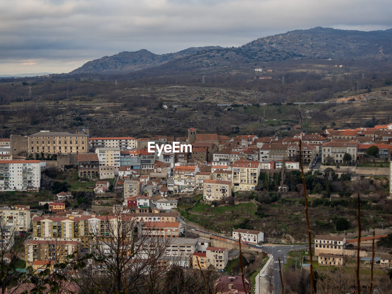 High angle view of townscape against sky