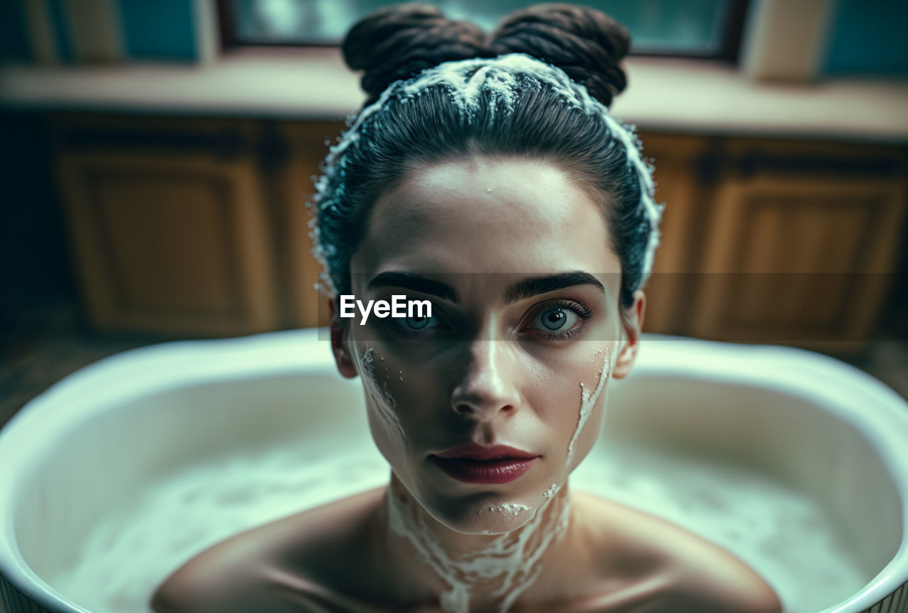 Close-up of young woman in bathroom