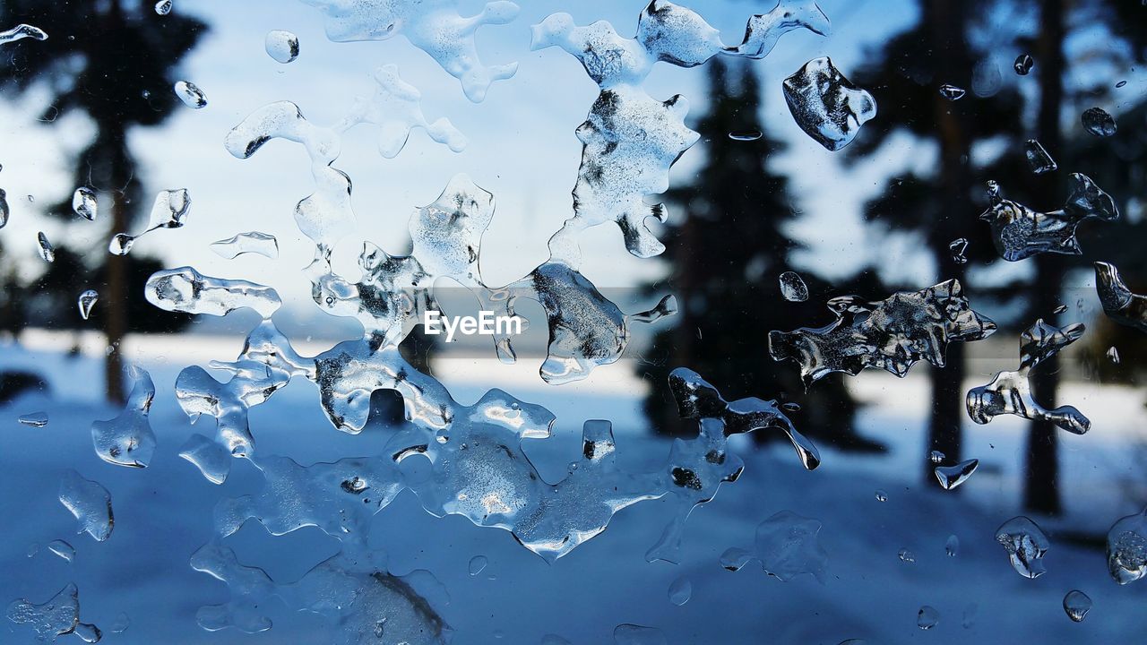 Close-up of wet glass window during winter