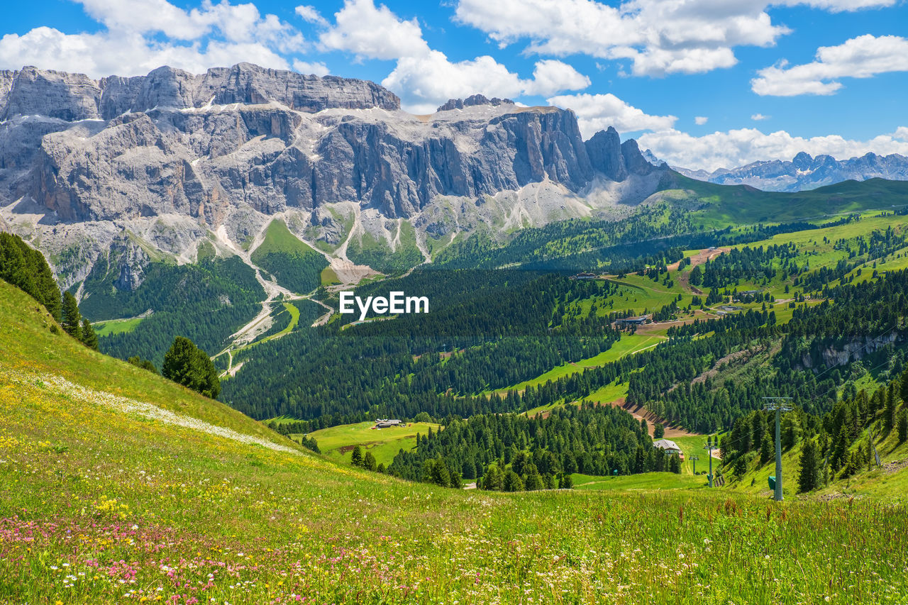 View at a beautiful alp valley in the dolomites mountains
