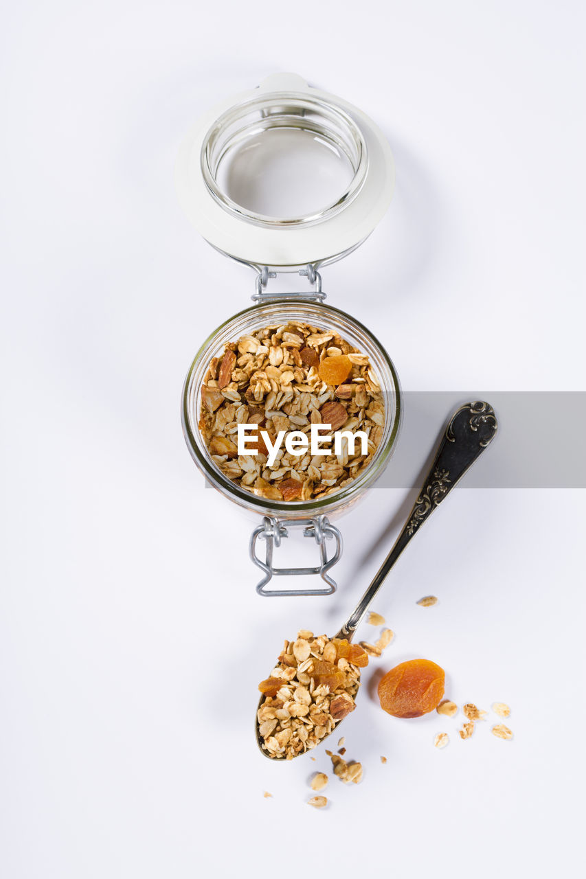 HIGH ANGLE VIEW OF BREAKFAST ON WHITE BACKGROUND