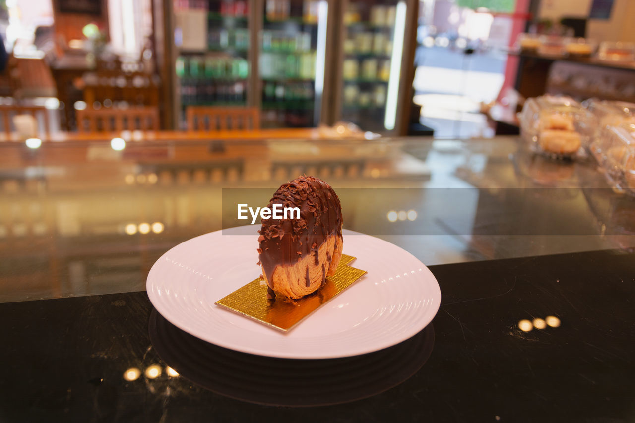 close-up of dessert in plate on table