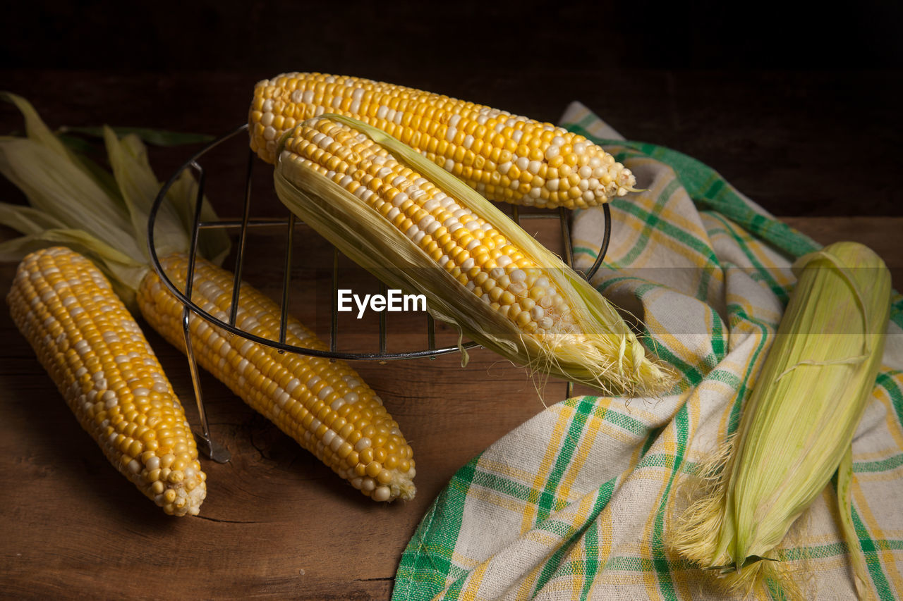 close-up of corn on table